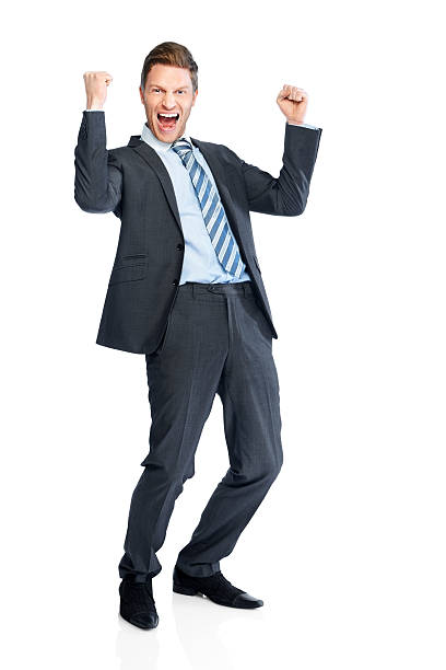 istock Young business executive celebrating success on white 175442895