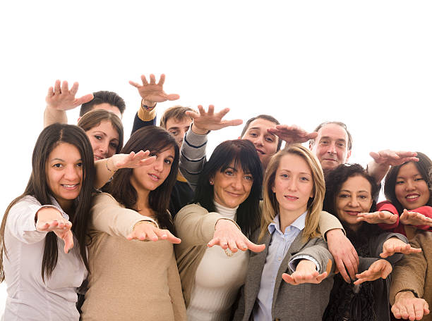 istock Group of people diverse with arm out embracing together 175443712