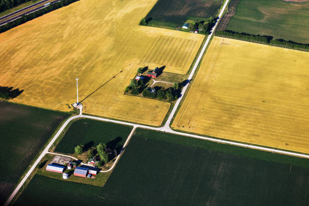 Aerial View of Northern Illinois Farms stock photo