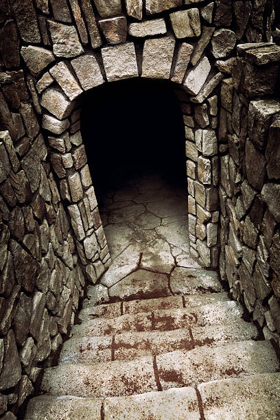 prigione sotterranea ingresso - basement spooky cellar door foto e immagini stock