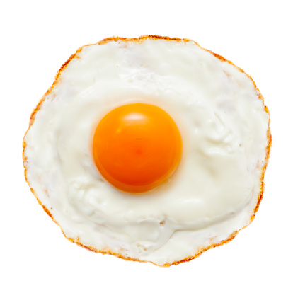 Fried egg on white.