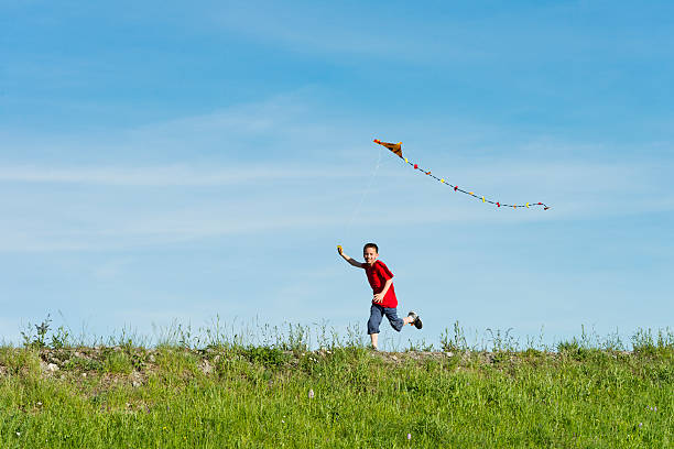 istock happy boy flying his kite 175445487