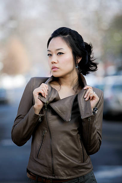 istock Beautiful Asian Woman in Leather Jacket 175445569