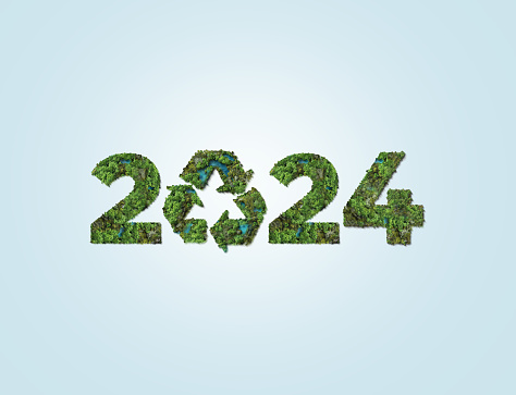 New Year 2024 green recycling and save our planet and earth environment. World water day 2024. Earth day 2024 concept.