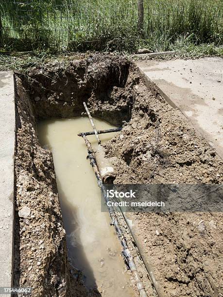 Damaged Water Pipe Tube Stock Photo - Download Image Now - Flood, Trench, Color Image