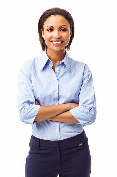 istock Attractive Businesswoman Standing With Hands Folded - Isolated 175446063