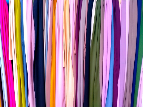 Colorful sheer fabrics hung for display