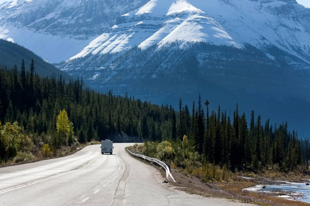 istock Lone RV traveling along Icefield Parkway, Canada 175447612