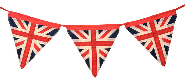 Union Jack Bunting Three Triangular Flags stock photo