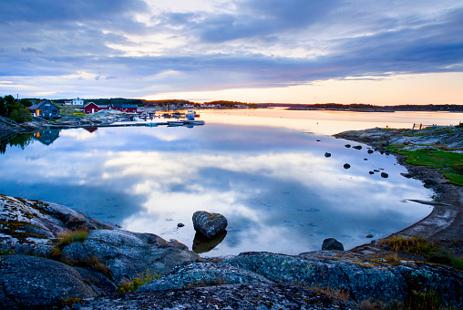 Evening at Herfoel, Hvaler, Norway, looking towards Toefte and Herfoel Marina