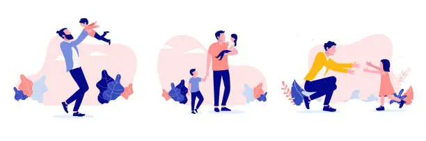 Vector illustration of Father and child vector collection
