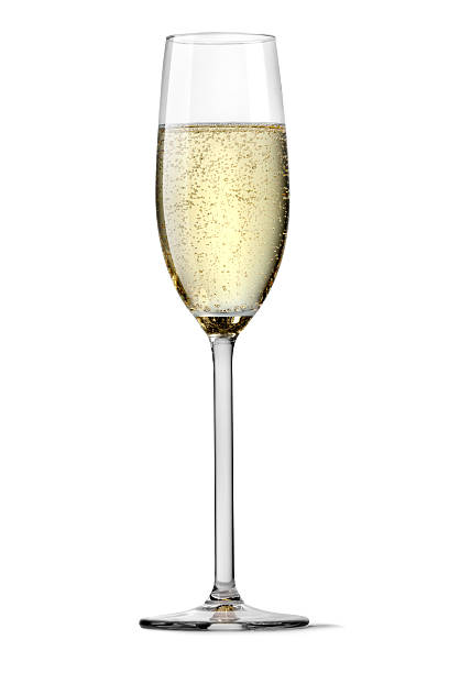 glas champagner, umrisse auf weißem hintergrund - champagne flute champagne glass alcohol stock-fotos und bilder