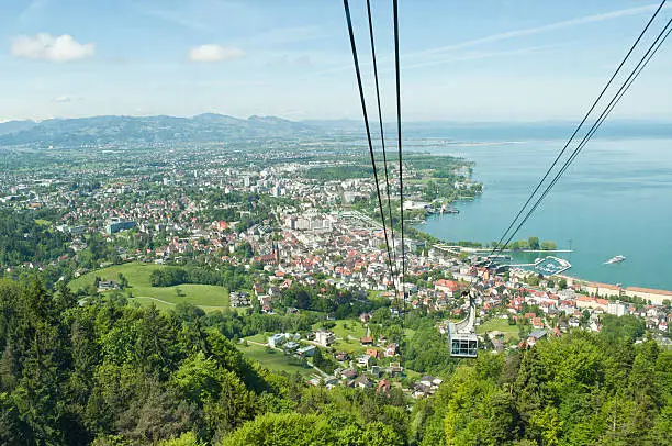 View over Bregenz and outer conurbation area / Austria from the Pfanderbahn - the mountain railway to the Pfander