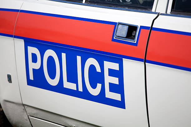 istock Decal on a old-style British Police car 175448662