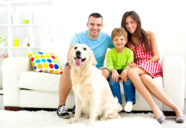 istock Family with dog enjoy at home. 175448832