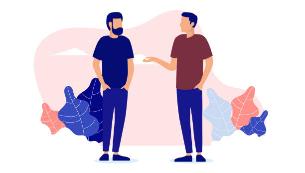 два человека говорят - только мужчины stock illustrations
