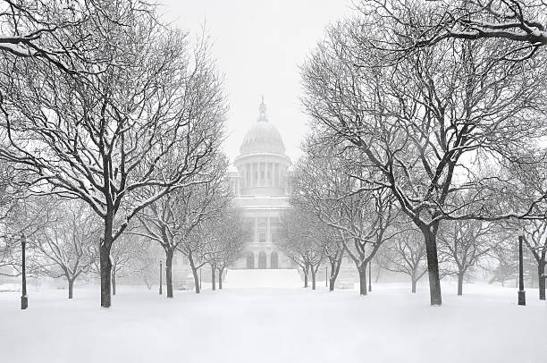 Rhode Island State House in snow stock photo
