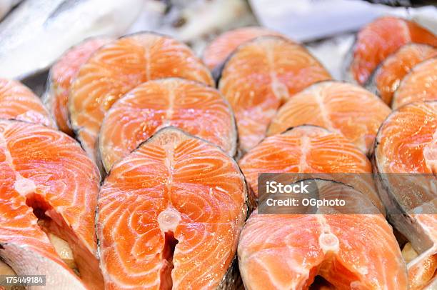 Salmon Steaks At A Counter Stock Photo - Download Image Now - Checkout, Fish, Fish Market