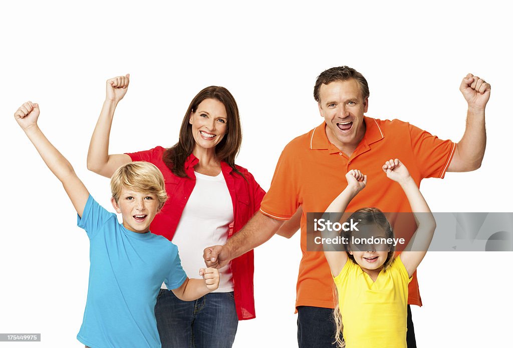 Familie jubeln mit geballte Fäuste-isoliert - Lizenzfrei Familie Stock-Foto