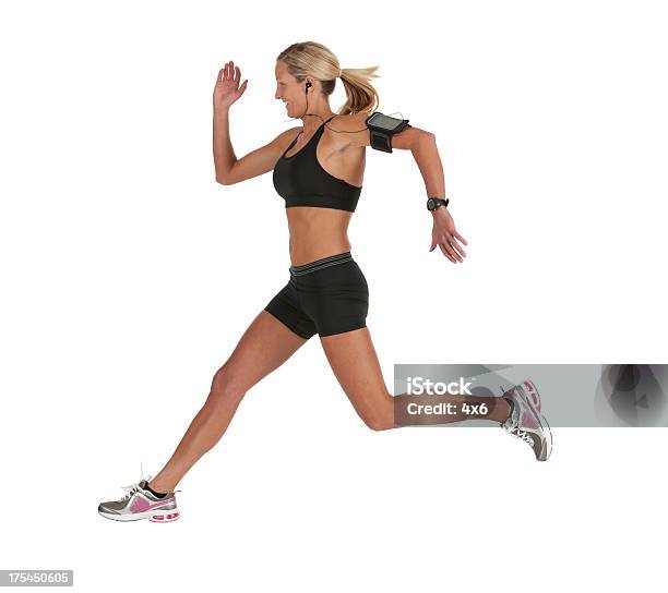 Female Athlete Running Stock Photo - Download Image Now - Running, Women, White Background