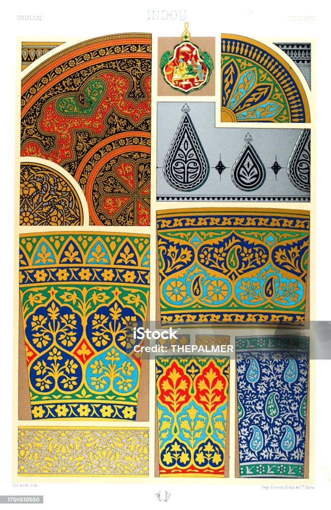 Manuscript Patterns Antique Indian Pattern Manuscripts Decoration By Racinet Lithograph ...