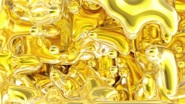 istock Abstract liquid background in yellow color with metallic textured 1754520044