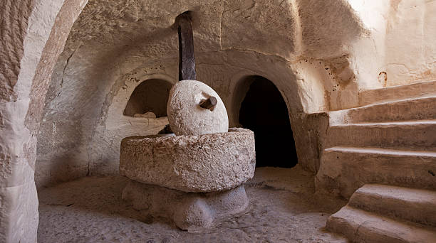 Ancient Olive Press in Israel stock photo