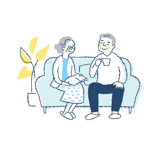 Vector illustration of Senior couple relaxing on the sofa