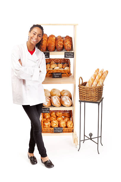 Small Business Bakery Shop Happy Baker Owner on White Background