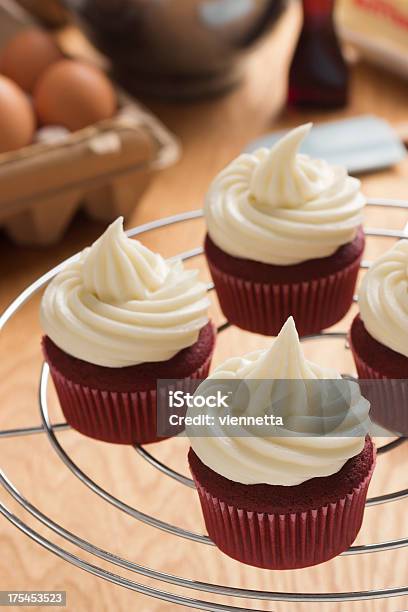 Baking Red Velvet Cupcakes Stock Photo - Download Image Now - Cream Cheese, Icing, Making