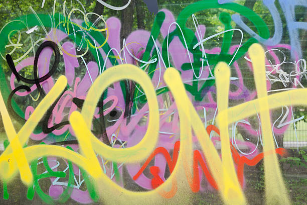 istock Detail of graffiti on noice barrier along railway. 175453608
