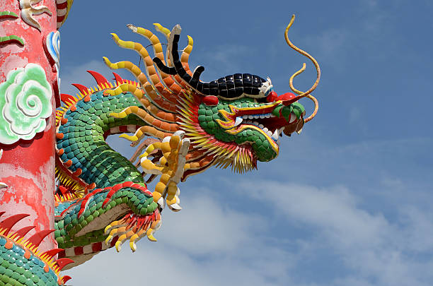 istock Dragon Sculpture and blue sky at Chinese Temple 175453733