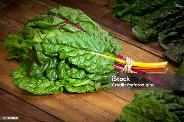 Rainbow Swiss Chard Stock Photo - Download Image Now - Chard, Table, Wood - Material