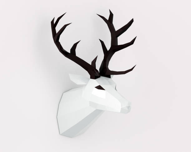 istock low poly white deer trophy with black horns on white background, polygonal sculpture, 3d rendered 1754541925