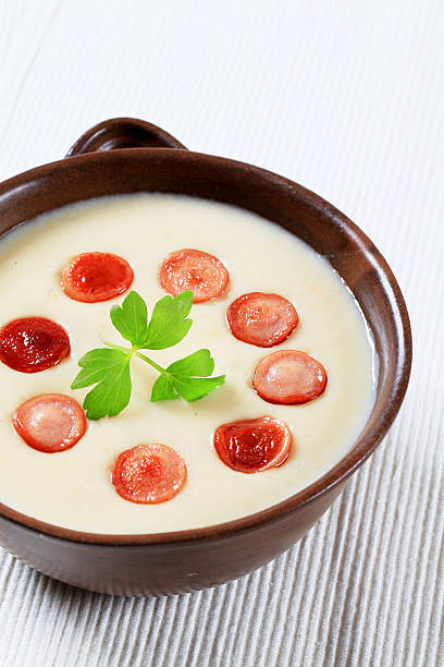istock Cream soup with slices of salami 175454511