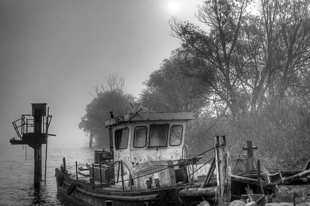 Photo of Scary and Mysterious Fogs with Rusy Boat (HDR)