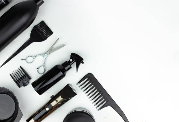 istock Hairdressing tools close-up. Scissors and barber combs. Background for a beauty salon. A place for your text. 1754546201