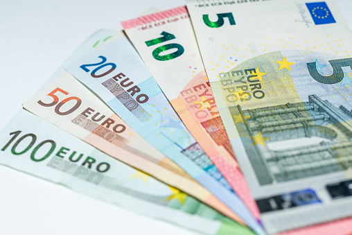 macro view of Euro banknotes.