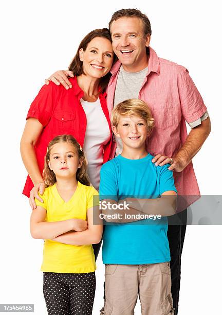 Happy Couple With Their Kids Isolated Stock Photo - Download Image Now - Family, White Background, White People
