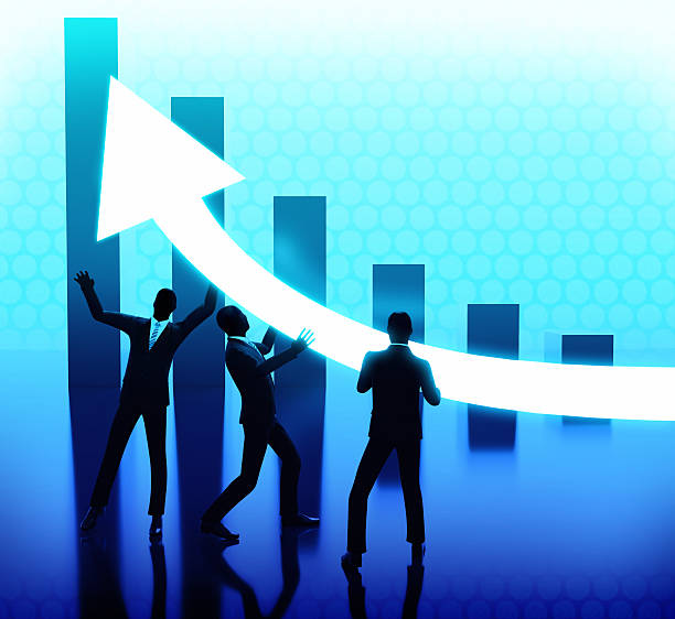 Modern Chart - Businessmen raising arrow stock photo