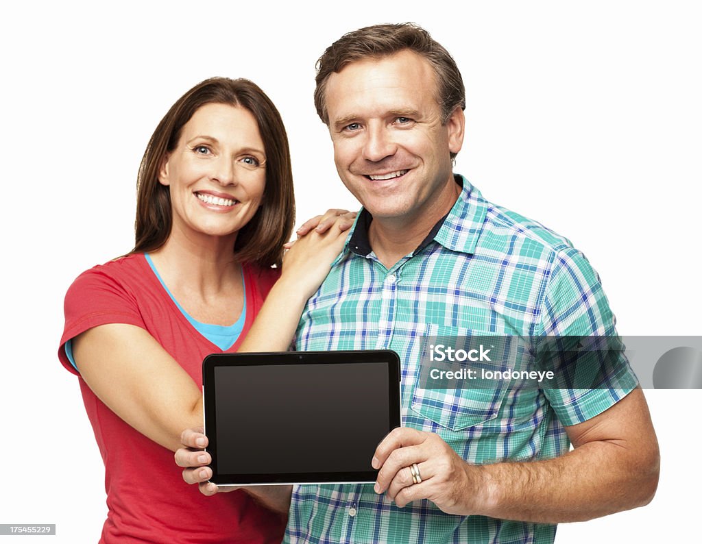 Homem Maduro, segurando um Tablet Digital, isolado - Foto de stock de Mesa digital royalty-free