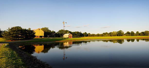 istock Calm Farm Pond and Windmill 175455744