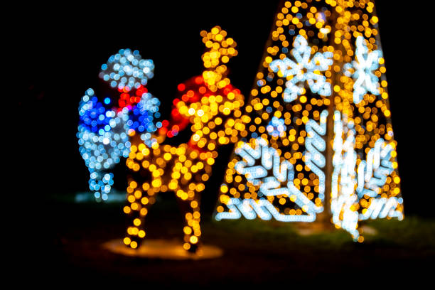 blurred, street, christmas, lights, night, darkness,
