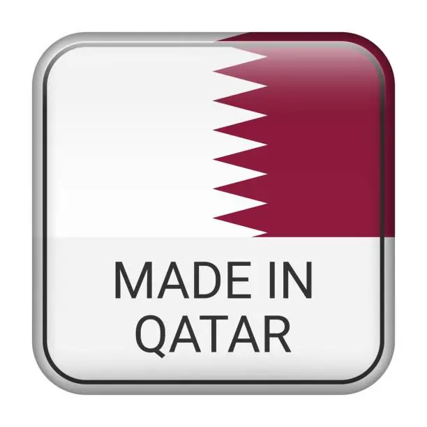 Vector illustration of Made in Qatar badge vector. Sticker with stars and national flag. Sign isolated on white background.