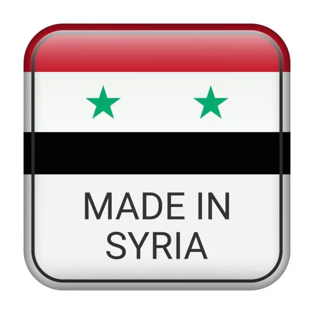 Vector illustration of Made in Syria badge vector. Sticker with stars and national flag. Sign isolated on white background.