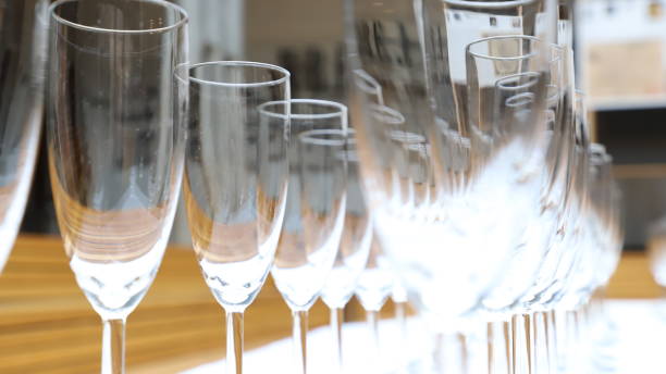 istock Empty Champagne flutes on table at the banquet 1754572747