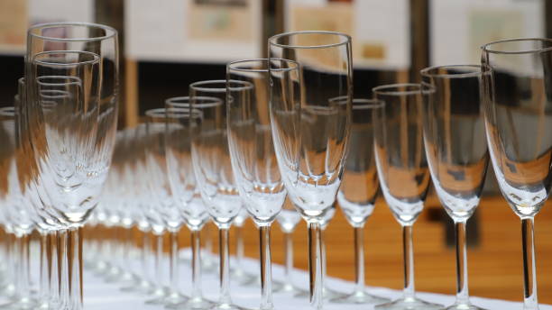 istock Empty Champagne flutes on table at the banquet 1754572777