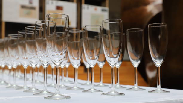 istock Empty Champagne flutes on table at the banquet 1754572785