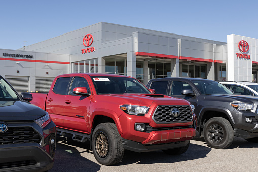 Noblesville - October 22, 2023: Certified Used Toyota Tacoma display at a dealership. With supply issues, Toyota is selling preowned vehicles to meet demand.