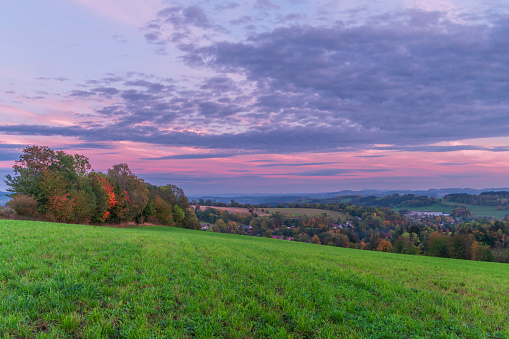 View for autumn landscape in color hot evening near Roprachtice mountains village